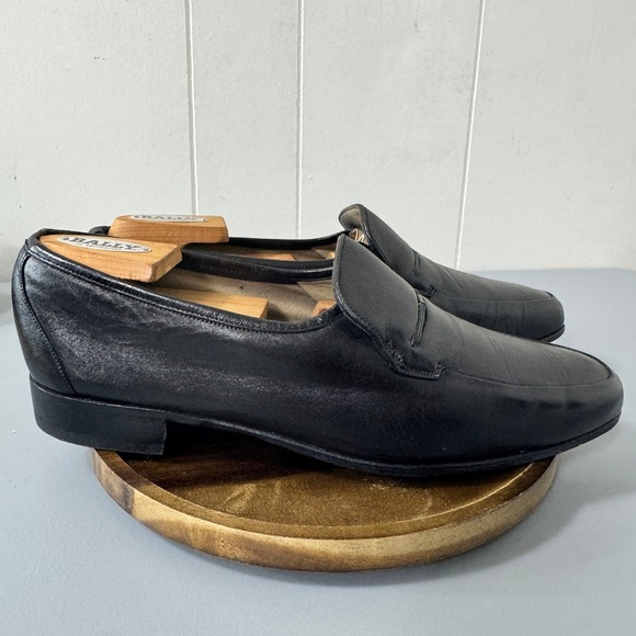 Bally Basel of Switzerland Leather Loafers Mens Dress Shoes Black Size 8.5 M - Picture 1 of 11